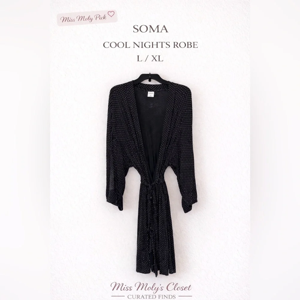 Soma Cool Nights Polka Dot Lightweight Robe Black L/XL